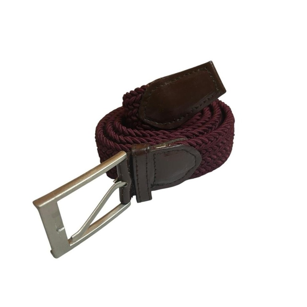 Woven Men's Belt Burgundy Braided Stretch Preppy Equestrian Golf Silver Buckle